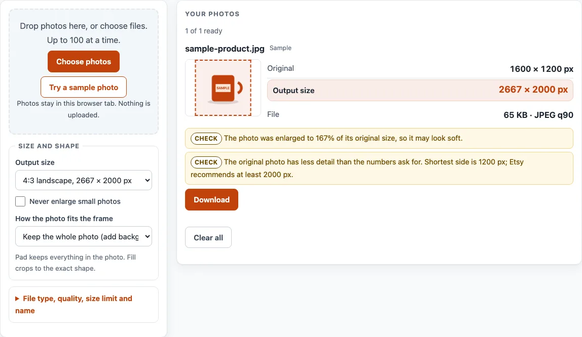 Etsy thumbnail size example